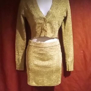 SEXY Gold Sweater Stretchy Mini Skirt  worn once for New Years Eve..size small